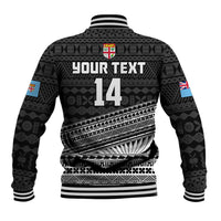 (Custom Text And Number) Fiji Sevens Rugby Fijian 7s Black Tapa Polynesian Art Baseball Jacket LT14 - Polynesian Pride