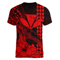 Kakau Polynesian Tribal Hawaiian Turtle with Kanaka Maoli Red Women V Neck T Shirt LT9 - Polynesian Pride