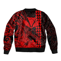 Kakau Polynesian Tribal Hawaiian Turtle with Kanaka Maoli Red Sleeve Zip Bomber Jacket LT9 - Polynesian Pride
