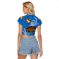 (Custom Personalised) Tonga Kumete Kava Bowl Sila Vibes - Blue Raglan Cropped T Shirt LT8 - Polynesian Pride