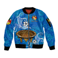 (Custom Personalised) Tonga Kumete Kava Bowl Sila Vibes - Blue Sleeve Zip Bomber Jacket LT8 Unisex Blue - Polynesian Pride