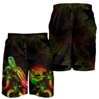 American Samoa Polynesian Men's Shorts - Turtle With Blooming Hibiscus Reggae - Polynesian Pride