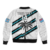 (Custom Text And Number) Fiji Rugby Tapa Pattern Fijian 7s White Sleeve Zip Bomber Jacket LT14 - Polynesian Pride