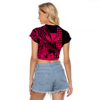 Kakau Polynesian Tribal Hawaiian Turtle with Kanaka Maoli Pink Raglan Cropped T Shirt LT9 - Polynesian Pride