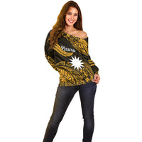 (Custom Personalised) Nauru Polynesian Hibiscus Naoero Glod Off Shoulder Sweater LT14 - Polynesian Pride