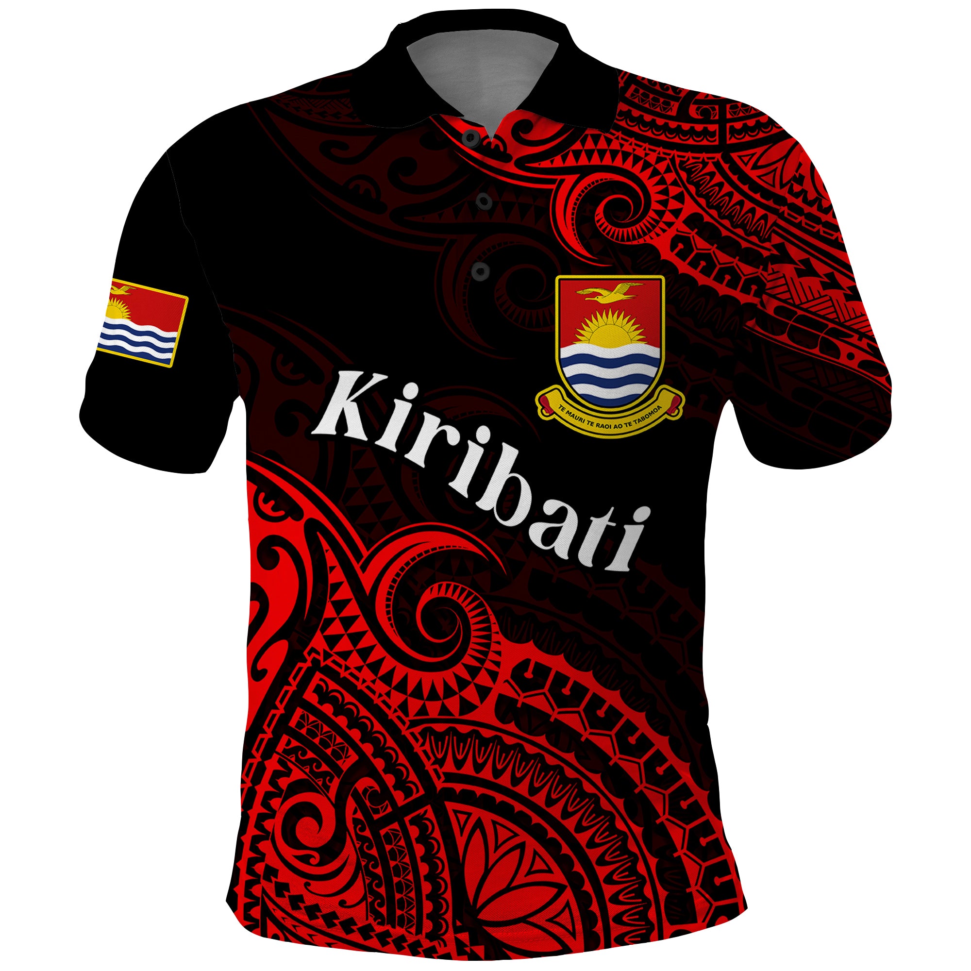 Custom Ribaberiki Kiribati Coat Of Arms Mix Red Polynesian Polo Shirt LT14 Red - Polynesian Pride