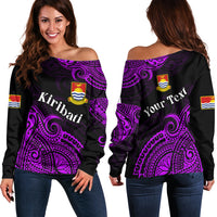 (Custom Personalised) Ribaberiki Kiribati Coat Of Arms Mix Purple Polynesian Off Shoulder Sweater LT14 Women Purple - Polynesian Pride