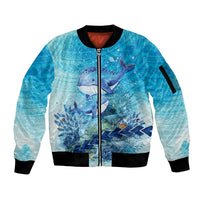 Mother and Baby Whale Mix Polynesian Style Sleeve Zip Bomber Jacket TS07 Unisex Blue - Polynesian Pride
