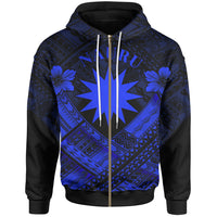 Nauru Polynesian Zip up Hoodie Nauru Blue Seal Camisole Hibiscus Style Unisex Blue - Polynesian Pride