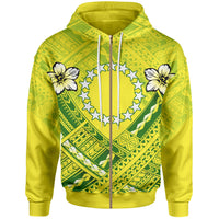 Cook Islands Polynesian Zip up Hoodie Cook Islands Flag Camisole Hibiscus Style Unisex Gold - Polynesian Pride