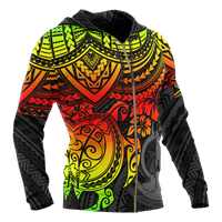 Vanuatu Polynesian Zip up Hoodie Reggae Turtle - Polynesian Pride