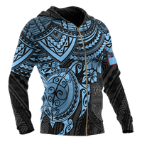 Fiji Polynesian Hoodie (Zip up) Blue Turtle - Polynesian Pride