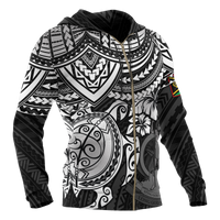 Vanuatu Polynesian Zip up Hoodie White Turtle - Polynesian Pride