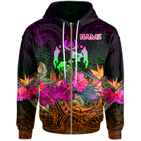 Tonga Polynesian Custom Zip up Hoodie Summer Hibiscus Unisex Reggae - Polynesian Pride