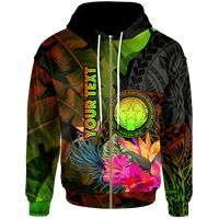 Northern Mariana Islands Custom Zip up Hoodie Hibiscus and Banana Leaves Unisex Reggae - Polynesian Pride