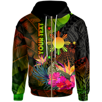 The Philippines Polynesian Custom Zip up Hoodie Hibiscus and Banana Leaves Unisex Reggae - Polynesian Pride
