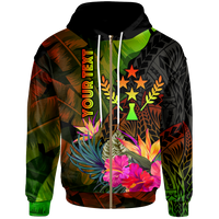 Kosrae Polynesian Custom Zip up Hoodie Hibiscus and Banana Leaves Unisex Reggae - Polynesian Pride