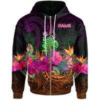 New Caledonia Polynesian Custom Zip up Hoodie Summer Hibiscus Unisex Reggae - Polynesian Pride