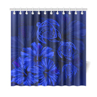 Hawaiian Map Turtle Hibiscus Blue Vintage Shower Curtain - Polynesian Pride