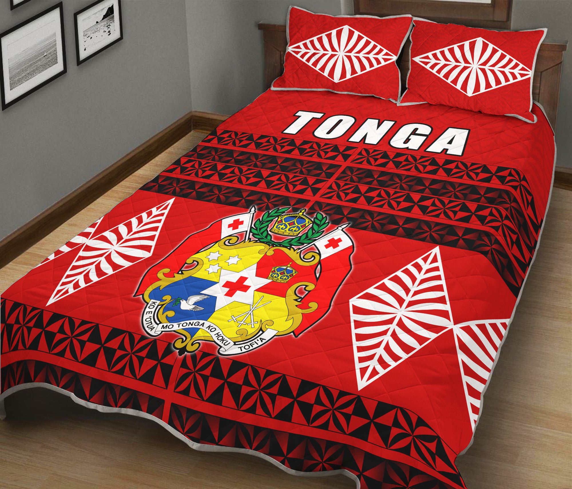Tonga Quilt Bed Set - Tongan Pattern LT13 Red - Polynesian Pride