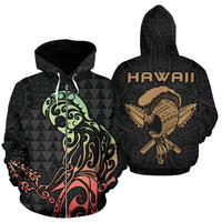 Polynesian Kakau Helmet Weapon Kanaka Warrior Hoodie (Zip) Unisex Black - Polynesian Pride