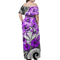 Hawaii Off Shoulder Long Dress Polynesian and Purple Hibiscus LT13 - Polynesian Pride