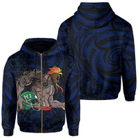 Kakau Blue Hawaii Warrior Football Hoodie (Zip) Unisex Blue - Polynesian Pride