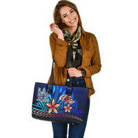 Fiji Large Leather Tote Bag - Vintage Tribal Mountain Crest - Polynesian Pride