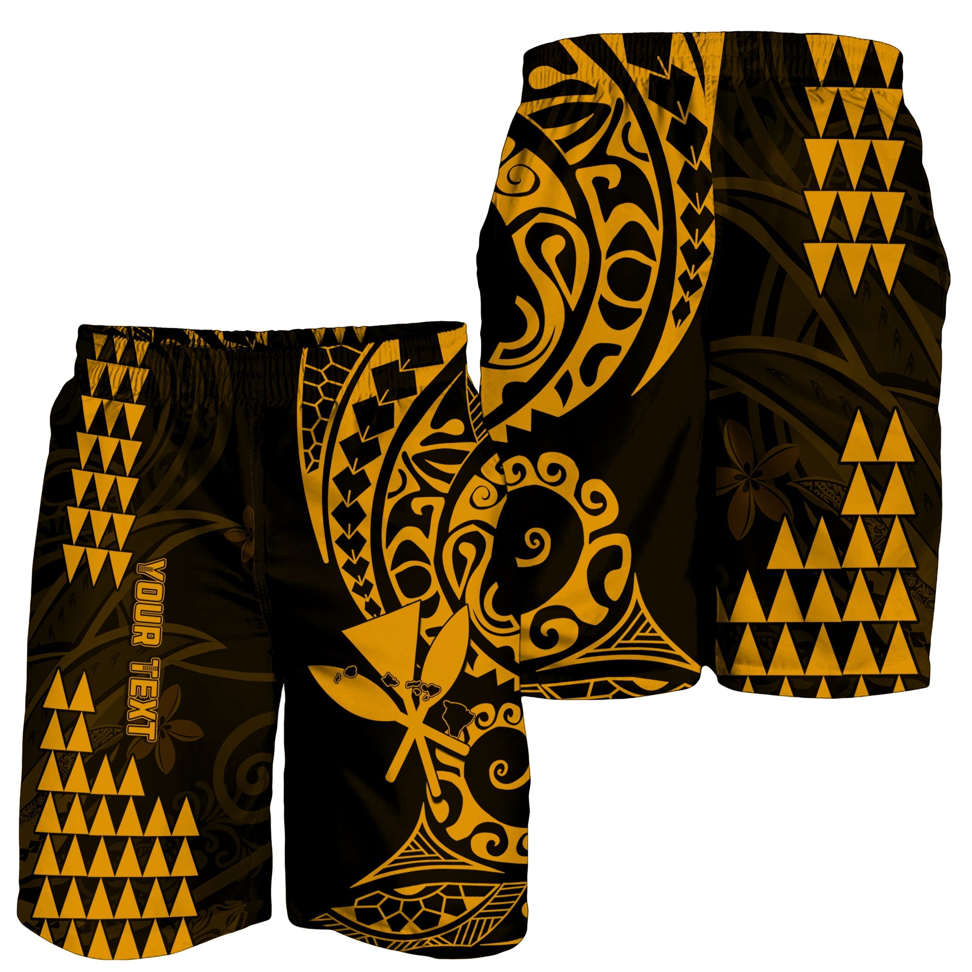 (Custom Personalised) Hawaii Day Kakau Men Shorts Proud To Be Hawaiian Gold Kanaka Maoli LT13 Gold - Polynesian Pride