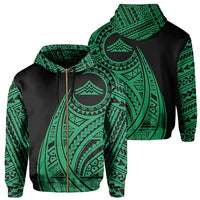 Hawaii Mauna Kea Polynesian Zip up Hoodie Tatoo Style Green Unisex Green - Polynesian Pride