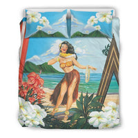 Hawaiian Hibiscus Aloha Hula Girl Dance On The Beach Bedding Set Black - Polynesian Pride