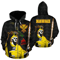 Hawaiian King Guardian Zip up Hoodie Unisex Black - Polynesian Pride