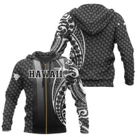 Hawaii Polynesian Zipper Hoodie Emboss Style Unisex White - Polynesian Pride