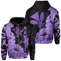 Hawaii Turtle Hoodie (Zipper) Polynesian Hibiscus Art Ver 2.0 Violet Unisex Violet - Polynesian Pride