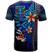 Fiji Custom T Shirt Blue Vintage Tribal Mountain - Polynesian Pride