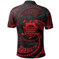 Tuvalu Polynesian Polo Shirt Red Tribal Wave - Polynesian Pride