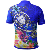 Fiji Polo Shirt Turtle Plumeria (Blue) - Polynesian Pride