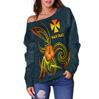 Wallis and Futuna Polynesian Personalised Women's Off Shoulder Sweater - Legend of Wallis and Futuna (Blue) - Polynesian Pride