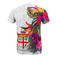 Fiji Polynesian T Shirt Hibiscus White Pattern - Polynesian Pride