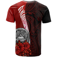American Samoa Polynesian Custom T Shirt Arm With Hibiscus - Polynesian Pride