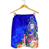 Fiji Men's Shorts - Turtle Plumeria (Blue) - Polynesian Pride