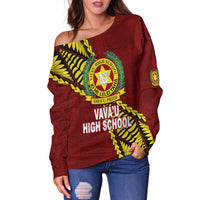Tonga Vava'u High School Tongan Patterns Women Off Shoulder Sweater - LT12 - Polynesian Pride