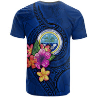 Federated States of Micronesia T Shirt Floral With Seal Blue - Polynesian Pride