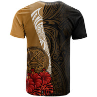 American Samoa Polynesian Custom T Shirt Coat of Arms With Hibiscus Gold - Polynesian Pride