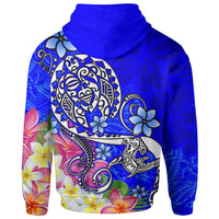 Polynesian Zip up Hoodie Blue Plumeria Red Color - Polynesian Pride