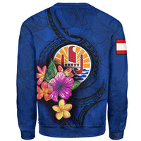 Tahiti Polynesian Custom Personalised Sweater - Floral With Seal Blue - Polynesian Pride