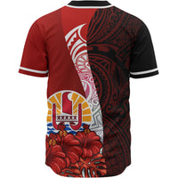 Tahiti Polynesian Baseball Shirt - Coat Of Arm With Hibiscus - Polynesian Pride
