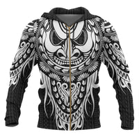Polynesian All Over Zip up Hoodie Tattoo Tiki White Unisex White - Polynesian Pride