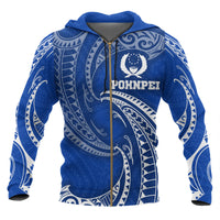 Pohnpei Micronesia All Over Zip up Hoodie Blue Tribal Wave Unisex Blue - Polynesian Pride