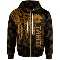Tahiti Zip up Hoodie Polynesian Wings (Golden) Unisex Golden - Polynesian Pride